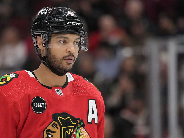 CHICAGO, ILLINOIS - JANUARY 16: Seth Jones #4 of the Chicago Blackhawks skates during the second period against the San Jose Sharks at the United Center on January 16, 2024 in Chicago, Illinois.
