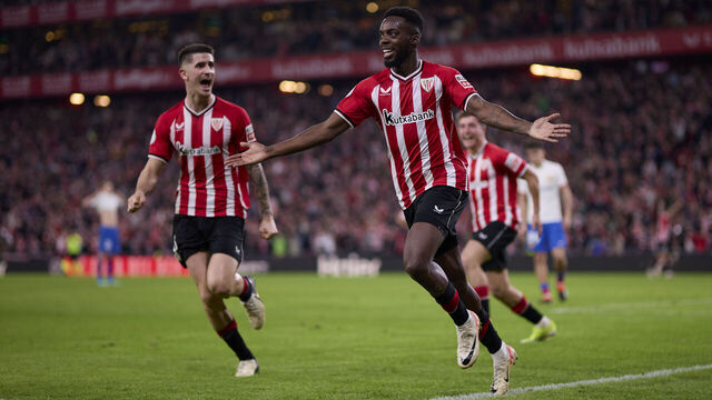 BILBAO, SPAIN - JANUARY 24: Inaki Williams of Athletic Club celebrates after scoring his team's third goal during the Copa Del Rey Quarter Final match between Athletic Club and FC Barcelona at San Mames Stadium on January 24, 2024 in Bilbao, Spain.