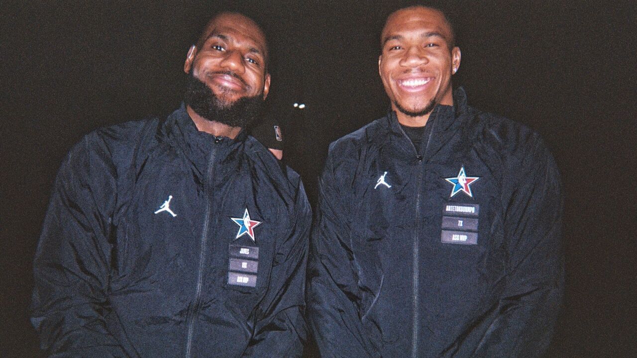 SALT LAKE CITY, UT - FEBRUARY 19: LeBron James #6 of Team LeBron and Giannis Antetokounmpo #34 of Team Giannis poses for a photo before the NBA All-Star Game as part of 2023 NBA All Star Weekend on Sunday, February 19, 2023 at Vivint Arena in Salt Lake City, Utah. NOTE TO USER: User expressly acknowledges and agrees that, by downloading and/or using this Photograph, user is consenting to the terms and conditions of the Getty Images License Agreement. Mandatory Copyright Notice: Copyright 2023 NBAE