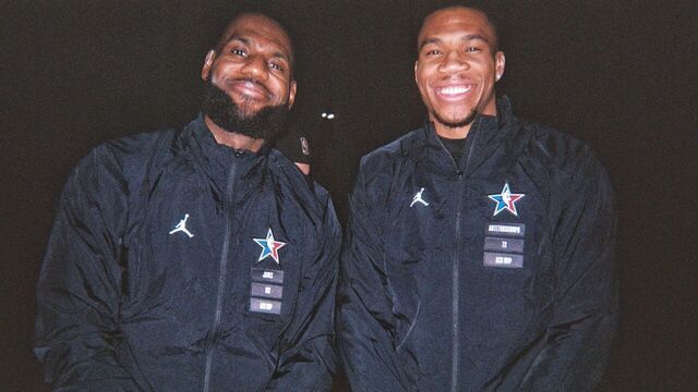 SALT LAKE CITY, UT - FEBRUARY 19: LeBron James #6 of Team LeBron and Giannis Antetokounmpo #34 of Team Giannis poses for a photo before the NBA All-Star Game as part of 2023 NBA All Star Weekend on Sunday, February 19, 2023 at Vivint Arena in Salt Lake City, Utah. NOTE TO USER: User expressly acknowledges and agrees that, by downloading and/or using this Photograph, user is consenting to the terms and conditions of the Getty Images License Agreement. Mandatory Copyright Notice: Copyright 2023 NBAE