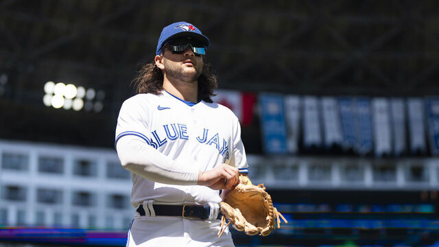 TORONTO, ON - AUGUST 27: Bo Bichette #11 of Toronto Blue Jays runs on the field before playing the Cleveland Guardians in their MLB game at the Rogers Centre on August 27, 2023 in Toronto, Ontario, Canada.