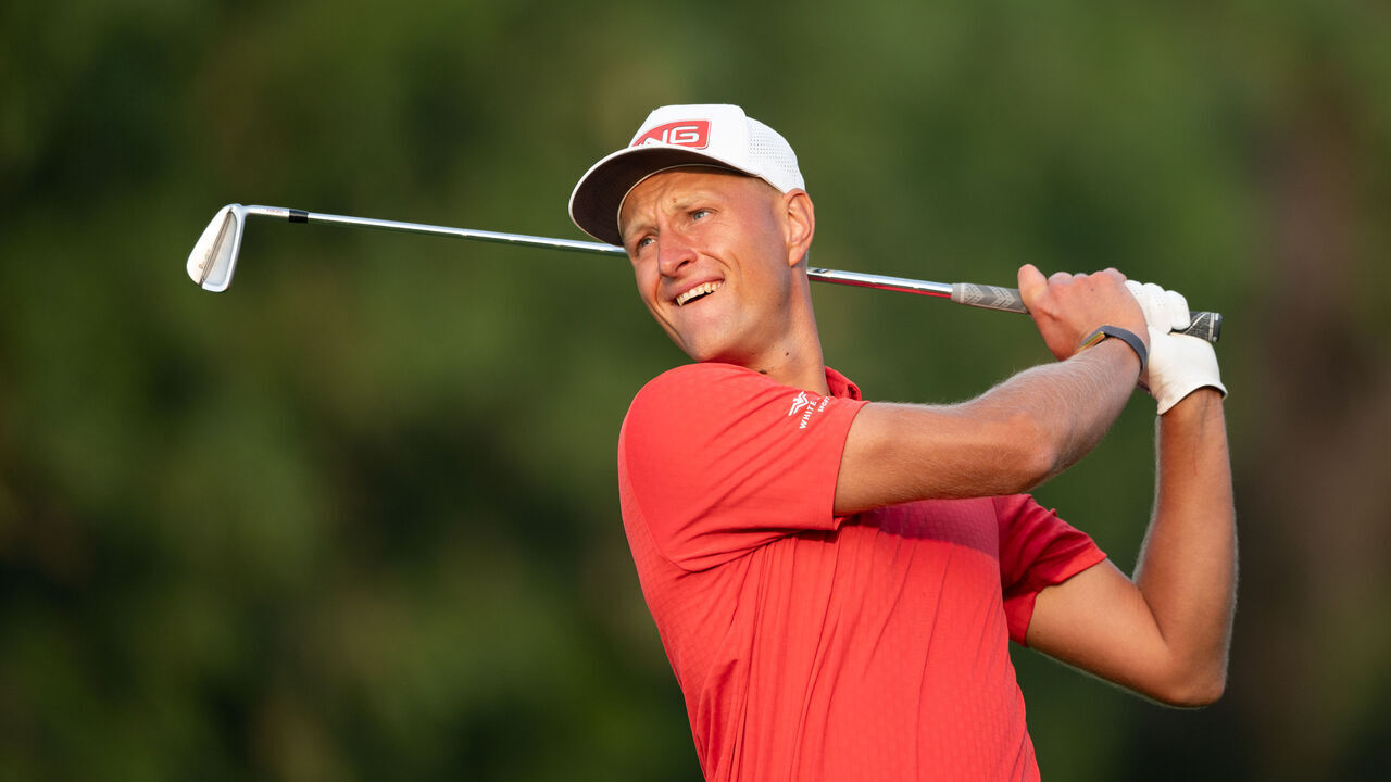 DUBAI, UAE - JANUARY 21: Adrian Meronk of Poland in action during the 'Hero Dubai Desert Classic' Golf tournament in Dubai, United Arab Emirates on January 21, 2024.