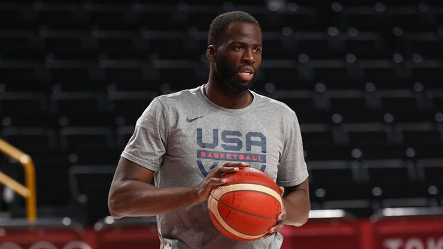 TOKYO, JAPAN - AUGUST 5: Draymond Green #14 of the USA Men's National Team looks on before the game against the Australia Men's National Team during the 2020 Tokyo Olympics on August 5, 2021 at the Super Saitama Arena in Tokyo, Japan. Mandatory Copyright Notice: Copyright 2021 NBAE