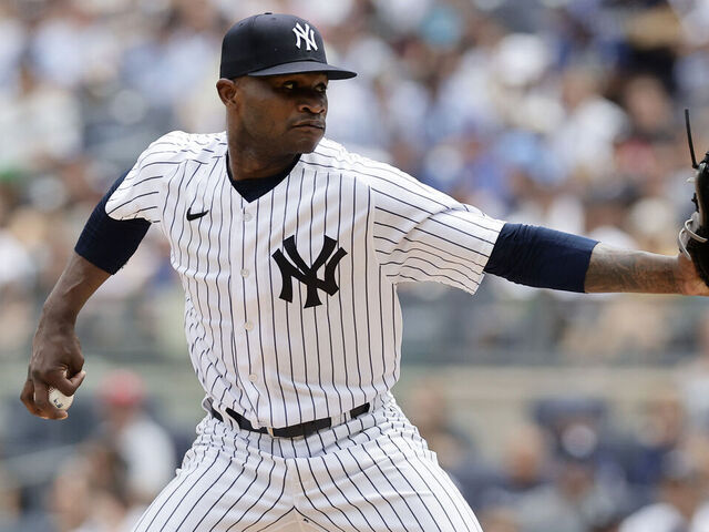 NEW YORK, NEW YORK - JULY 09: Domingo German #0 of the New York Yankees pitches during the first inning against the Chicago Cubs at Yankee Stadium on July 9, 2023 in the Bronx borough of New York City.