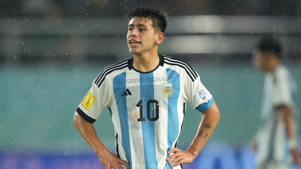 SURAKARTA, INDONESIA - DECEMBER 01: Claudio Echeverri of Argentina reacts during the FIFA U-17 World Cup 3rd Place Final match between Argentina and Mali at Manahan Stadium on December 01, 2023 in Surakarta, Indonesia.