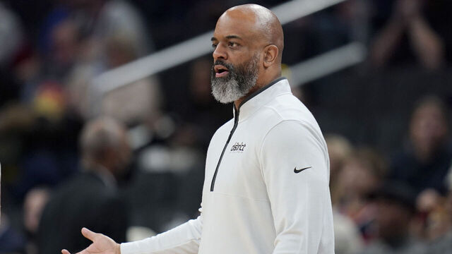 WASHINGTON, DC - JANUARY 24: Wes Unseld Jr. of the Washington Wizards looks on during the first half of a game against the Minnesota Timberwolves at Capital One Arena on January 24, 2024 in Washington, DC.
