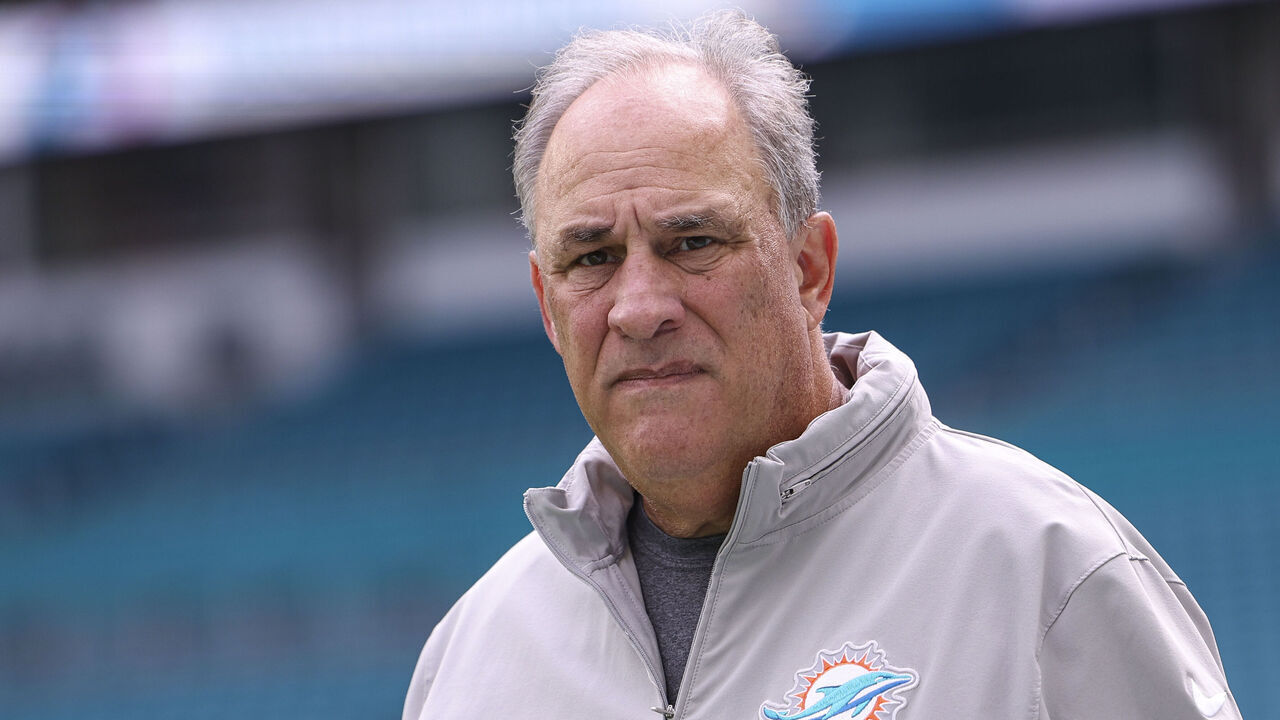MIAMI GARDENS, FL - OCTOBER 29: Vic Fangio of the Miami Dolphins arrives prior to an NFL football game against the New England Patriots at Hard Rock Stadium on October 29, 2023 in Miami Gardens, Florida.