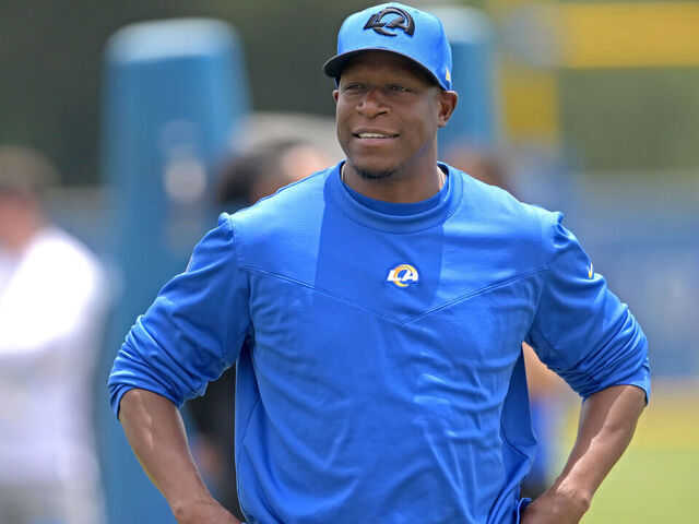 THOUSAND OAKS, CALIFORNIA - JUNE 13: Defensive coordinator Raheem Morris of the Los Angeles Rams walks on the field during mini-camp at California Lutheran University on June 13, 2023 in Thousand Oaks, California.