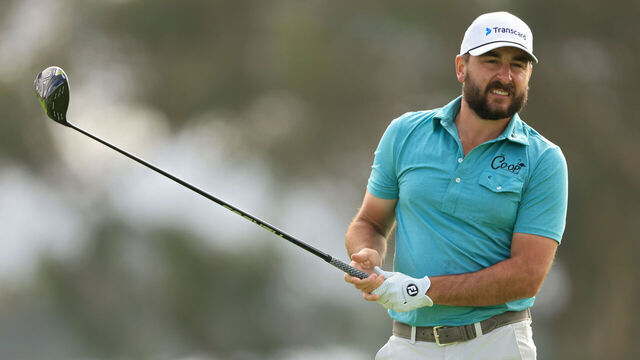 LA JOLLA, CALIFORNIA - JANUARY 25: Stephan Jaeger of Germany plays his shot from the second tee during the Farmers Insurance Open at Torrey Pines North Course on January 25, 2024 in La Jolla, California.