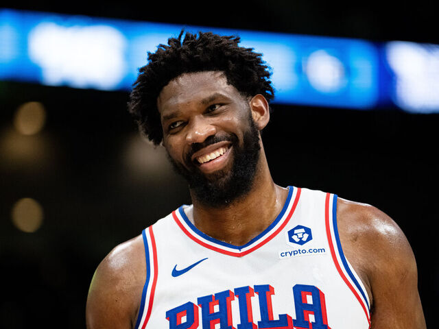 CHARLOTTE, NORTH CAROLINA - JANUARY 20: Joel Embiid #21 of the Philadelphia 76ers looks on during their game against the Charlotte Hornets at Spectrum Center on January 20, 2024 in Charlotte, North Carolina.