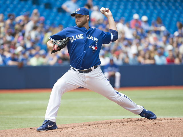 GIF: Blue Jays' Buehrle slips, falls, balks