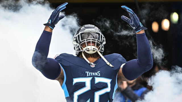 NASHVILLE, TN - JANUARY 07: Tennessee Titans running back Derrick Henry (22) takes the field before the NFL game between the Tennessee Titans and the Jacksonville Jaguars on January 7, 2024, at Nissan Stadium in Nashville, TN.