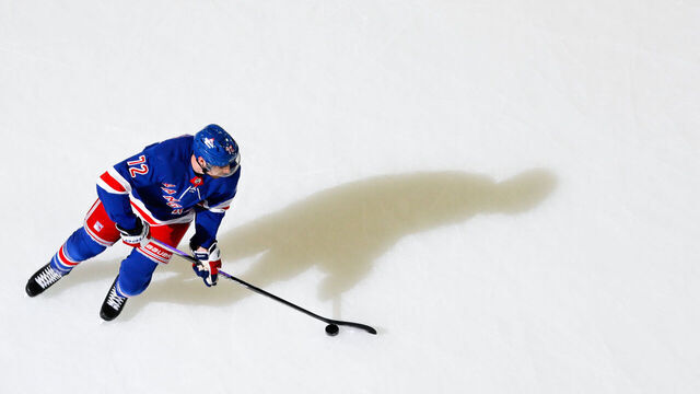 NEW YORK, NEW YORK - NOVEMBER 02: Filip Chytil #72 of the New York Rangers skates during warmups prior to the game against the Carolina Hurricanes at Madison Square Garden on November 2, 2023 in New York City.