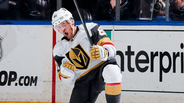 NEW YORK, NEW YORK - JANUARY 26: Jonathan Marchessault #81 of the Vegas Golden Knights celebrates after scoring a goal in the third period against the New York Rangers at Madison Square Garden on January 26, 2024 in New York City.