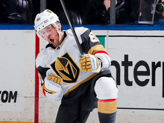 NEW YORK, NEW YORK - JANUARY 26: Jonathan Marchessault #81 of the Vegas Golden Knights celebrates after scoring a goal in the third period against the New York Rangers at Madison Square Garden on January 26, 2024 in New York City.