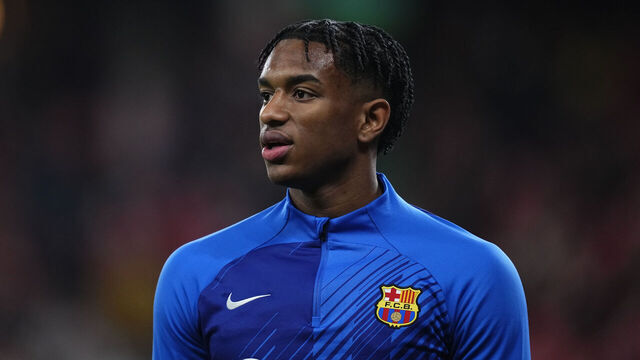 Alejandro Balde left-back of Barcelona and Spain during the warm-up before the Copa del Rey match between Athletic Club and FC Barcelona at San Mames Stadium on January 24, 2024 in Bilbao, Spain.
