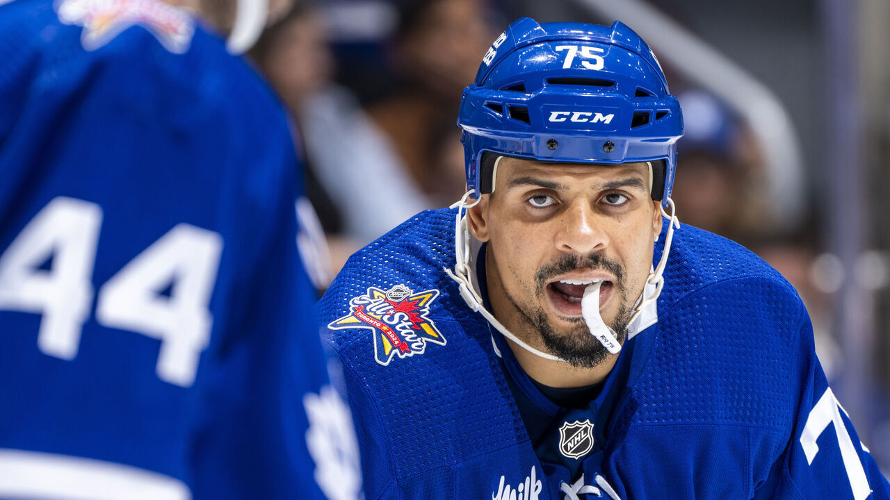 TORONTO, ON - DECEMBER 9: Ryan Reaves #75 of the Toronto Maple Leafs looks on against the Nashville Predators during the first period at the Scotiabank Arena on December 9, 2023 in Toronto, Ontario, Canada.