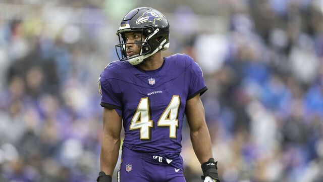 BALTIMORE, MARYLAND - DECEMBER 10: Marlon Humphrey #44 of the Baltimore Ravens looks on during an NFL football game between the Baltimore Ravens and the Los Angeles Rams at M&T Bank Stadium on December 10, 2023 in Baltimore, Maryland.