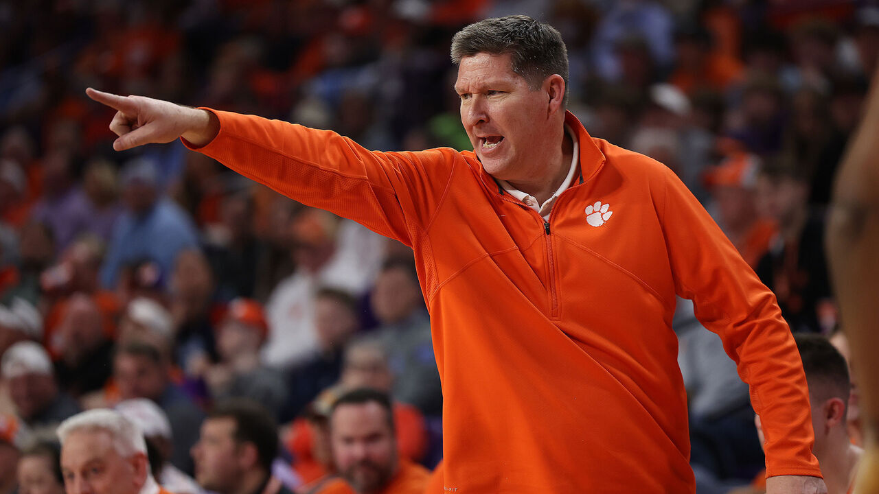 CLEMSON, SC - JANUARY 06: Clemson Tigers head coach Brad Brownell during a college basketball game between the North Carolina Tar Heels and the Clemson Tigers on January 6, 2024 at Littlejohn Coliseum in Clemson, S.C.