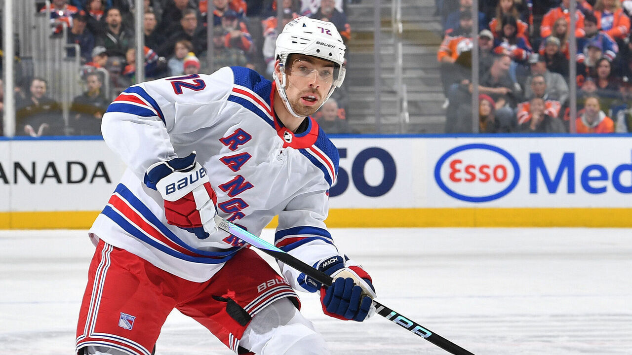EDMONTON, CANADA - OCTOBER 26: Filip Chytil #72 of the New York Rangers skates during the game against the Edmonton Oilers at Rogers Place on October 26, 2023, in Edmonton, Alberta, Canada.