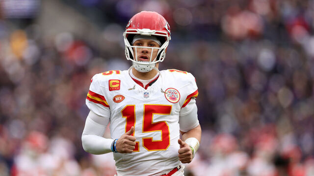 BALTIMORE, MARYLAND - JANUARY 28: Patrick Mahomes #15 of the Kansas City Chiefs takes the field prior to the AFC Championship Game against the Baltimore Ravens at M&T Bank Stadium on January 28, 2024 in Baltimore, Maryland.