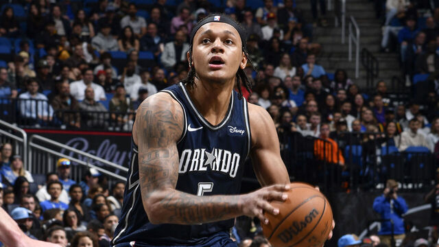 ORLANDO, FL - JANUARY 28: Paolo Banchero #5 of the Orlando Magic handles the ball during the game on January 28, 2024 at Amway Center in Orlando, Florida. Mandatory Copyright Notice: Copyright 2024 NBAE