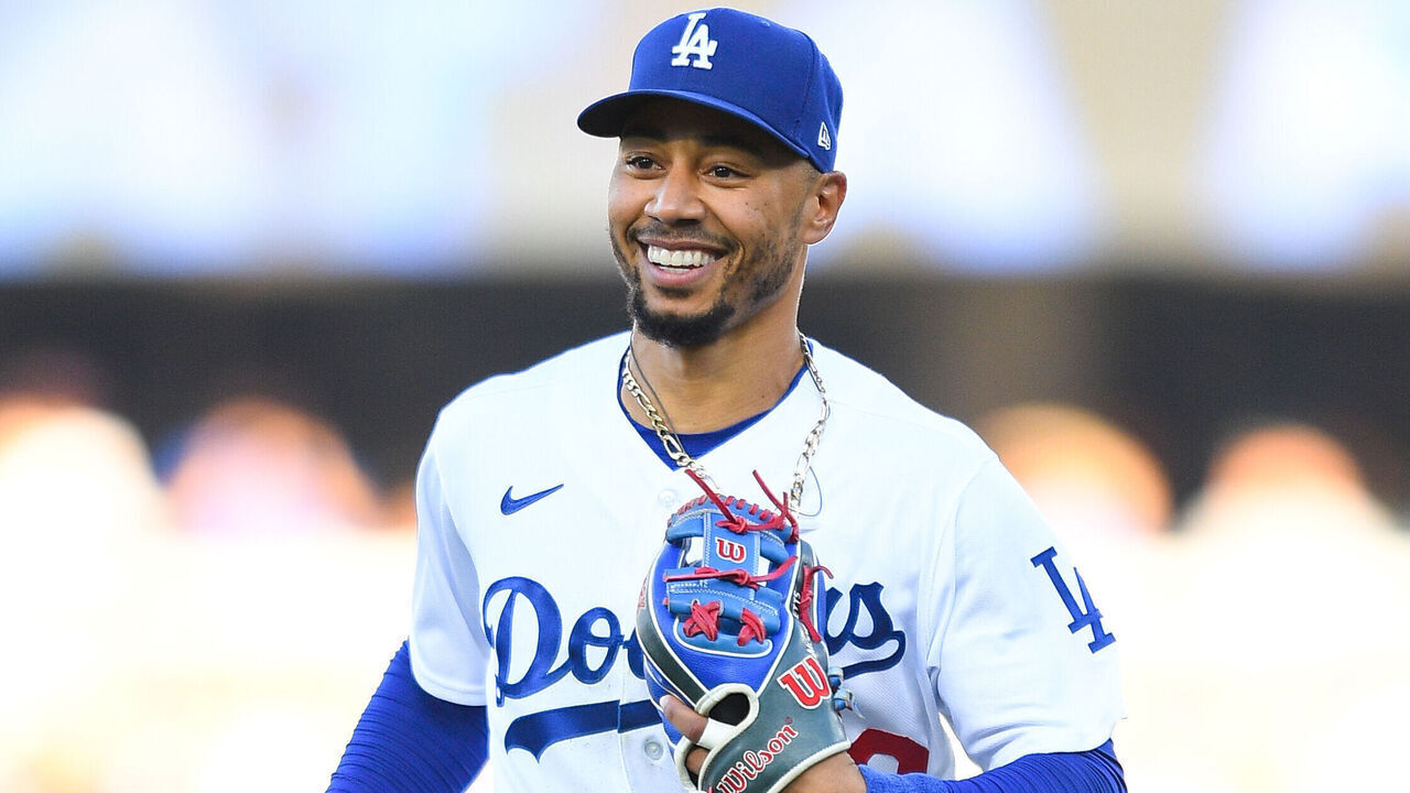 LOS ANGELES, CA - SEPTEMBER 21: Los Angeles Dodgers second baseman Mookie Betts (50) looks on during the MLB game between the San Francisco Giants and the Los Angeles Dodgers on September 24, 2023 at Dodger Stadium in Los Angeles, CA.