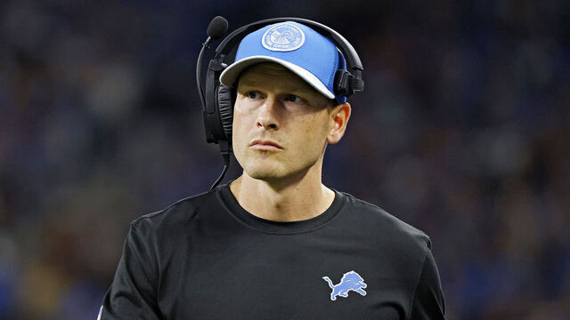 DETROIT, MICHIGAN - SEPTEMBER 24: Ben Johnson offensive coordinator with the Detroit Lions looks on during a game against the Atlanta Falcons at Ford Field on September 24, 2023 in Detroit, Michigan.