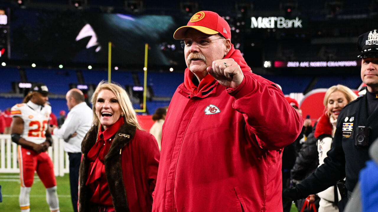 BALTIMORE, MD - JANUARY 28: Andy Reid, head coach of the Kansas City Chiefs walks off the field following the AFC Championship game against the Baltimore Ravens at M&T Bank Stadium on January 28, 2024 in Baltimore, Maryland.