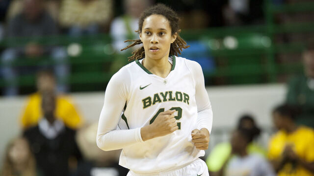 WACO, TX - DECEMBER 12: Brittney Griner #42 of the Baylor University Bears runs down court after a made basket against the Oral Roberts University Golden Eagles on December 12, 2012 at the Ferrell Center in Waco, Texas.