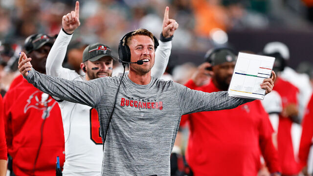 EAST RUTHERFORD, NJ - AUGUST 19: Brad Idzik of the Tampa Bay Buccaneers during the Preseason game against the New York Jets on August 19, 2023 at MetLife Stadium in East Rutherford, New Jersey.