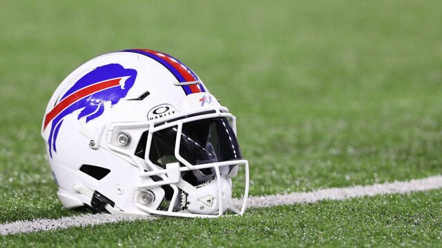 CINCINNATI, OH - NOVEMBER 05: A Buffalo Bills helmet sits on the field before the game against the Buffalo Bills and the Cincinnati Bengals on November 5, 2023, at Paycor Stadium in Cincinnati, OH.