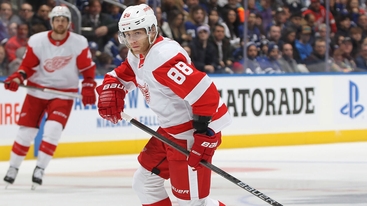 TORONTO, CANADA - JANUARY 14: Patrick Kane #88 of the Detroit Red Wings skates against the Toronto Maple Leafs during the first period in an NHL game at Scotiabank Arena on January 14, 2024 in Toronto, Ontario, Canada. The Red Wings defeated the Maple Leafs 4-2.