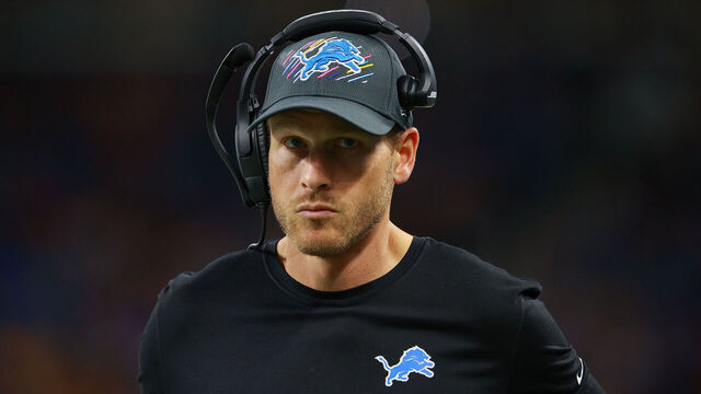 DETROIT, MICHIGAN - OCTOBER 17: Tight Ends Coach Ben Johnson of the Detroit Lions looks on during the second half against the Cincinnati Bengals at Ford Field on October 17, 2021 in Detroit, Michigan.