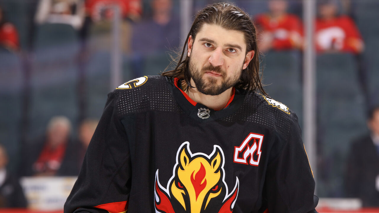 CALGARY, ALBERTA - DECEMBER 02: Chris Tanev #8 of the Calgary Flames skates before the game against the Vancouver Canucks at the Scotiabank Saddledome on December 02, 2023 in Calgary, Alberta.