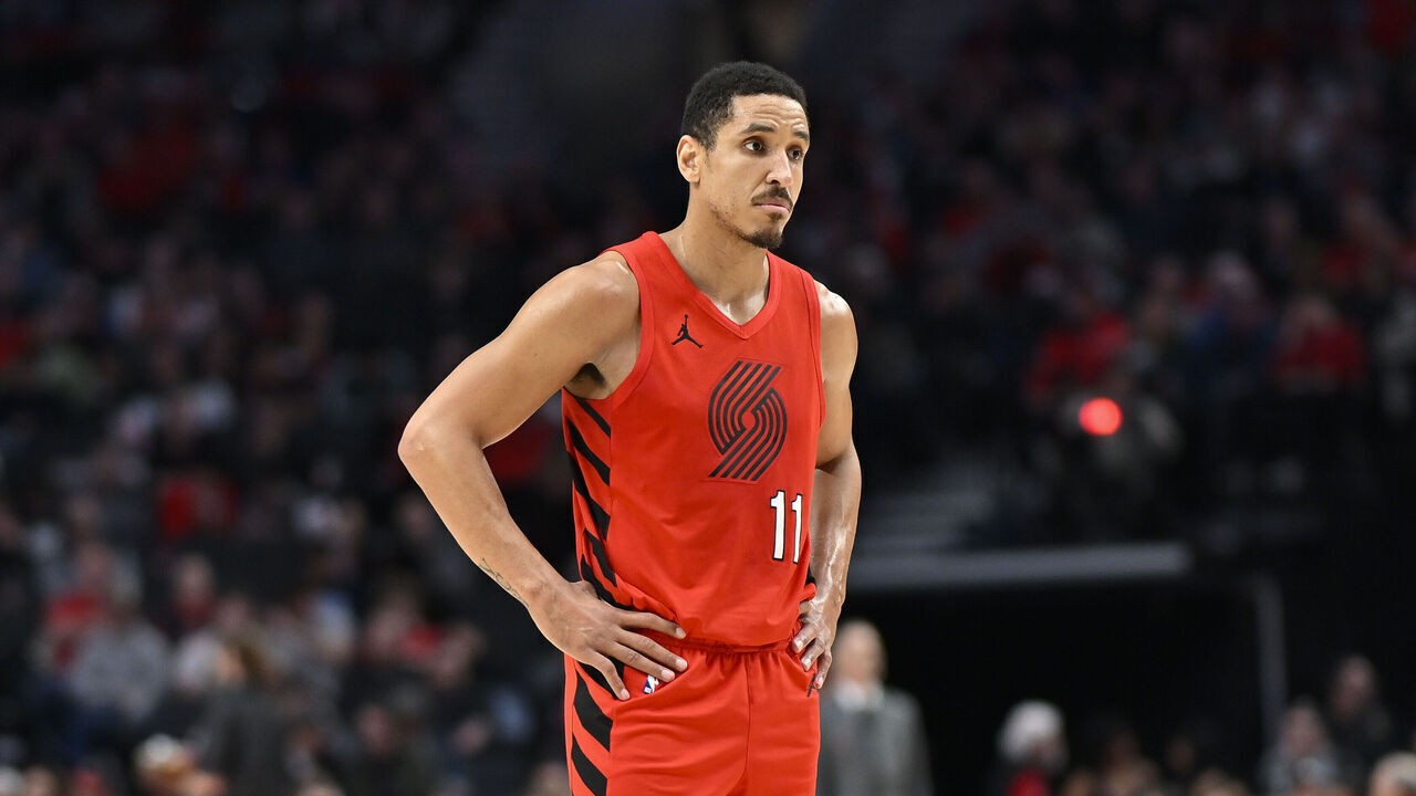 PORTLAND, OREGON - JANUARY 29: Malcolm Brogdon #11 of the Portland Trail Blazers looks on during the third quarter against the Philadelphia 76ers at the Moda Center on January 29, 2024 in Portland, Oregon. The Portland Trail Blazers won 130-104.