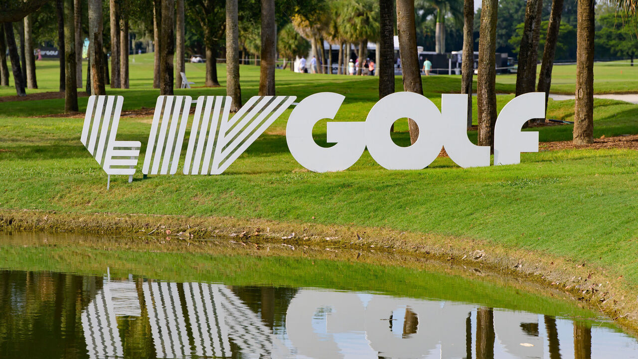 DORAL, FL - OCTOBER 22: Signage during day three of the LIV Golf Invitational - Miami on October 22, 2023, at Trump National Doral Miami in Doral, Florida.