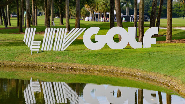 DORAL, FL - OCTOBER 22: Signage during day three of the LIV Golf Invitational - Miami on October 22, 2023, at Trump National Doral Miami in Doral, Florida.
