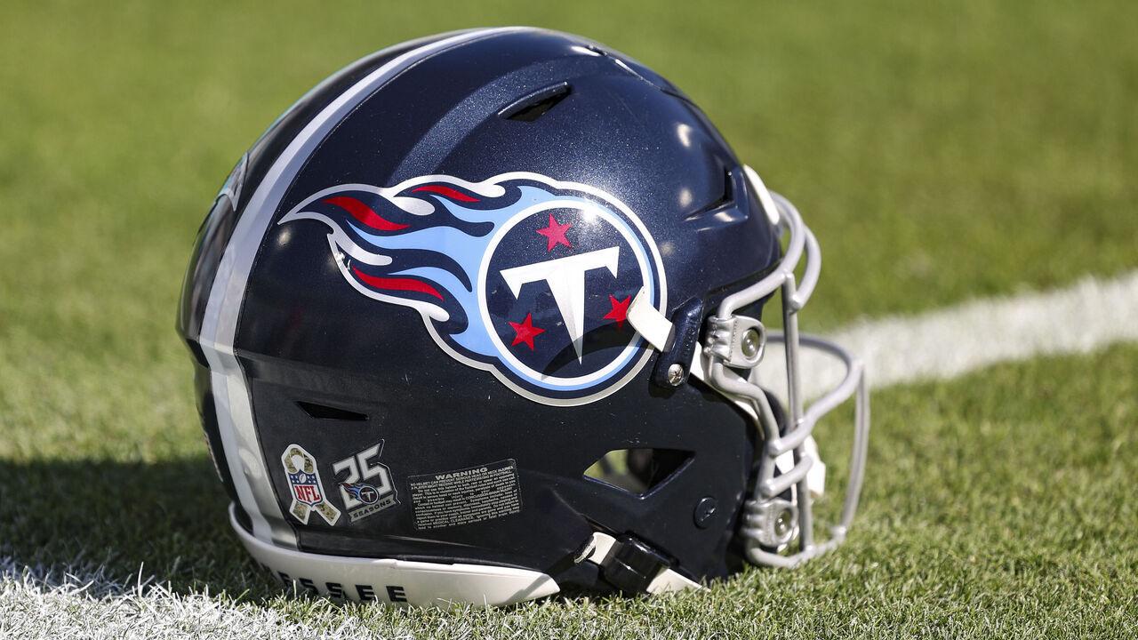 JACKSONVILLE, FL - NOVEMBER 19: Detailed view of a Tennessee Titans helmet prior to an NFL football game between the Tennessee Titans and the Jacksonville Jaguars at EverBank Stadium on November 19, 2023 in Jacksonville, Florida.
