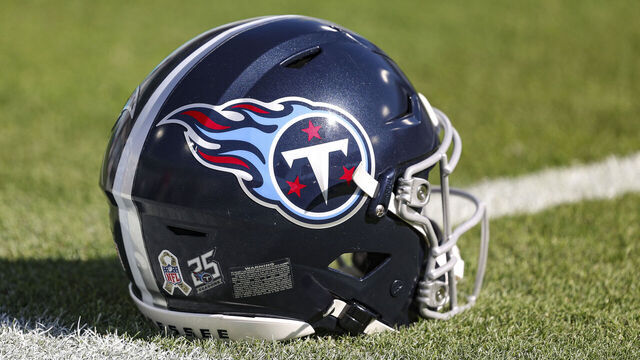 JACKSONVILLE, FL - NOVEMBER 19: Detailed view of a Tennessee Titans helmet prior to an NFL football game between the Tennessee Titans and the Jacksonville Jaguars at EverBank Stadium on November 19, 2023 in Jacksonville, Florida.