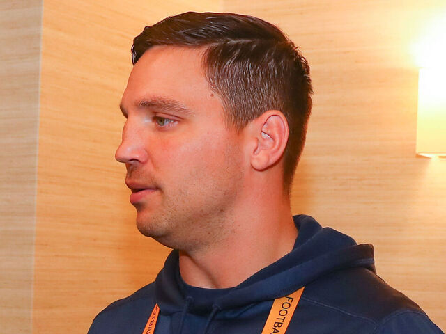 ATLANTA, GA - JANUARY 31: Los Angeles Rams assistant linebackers coach Chris Shula answers questions during the Los Angeles Rams Super Bowl LIII press conference on January 31, 2019 at the Atlanta Marriott Buckhead in Atlanta, GA.