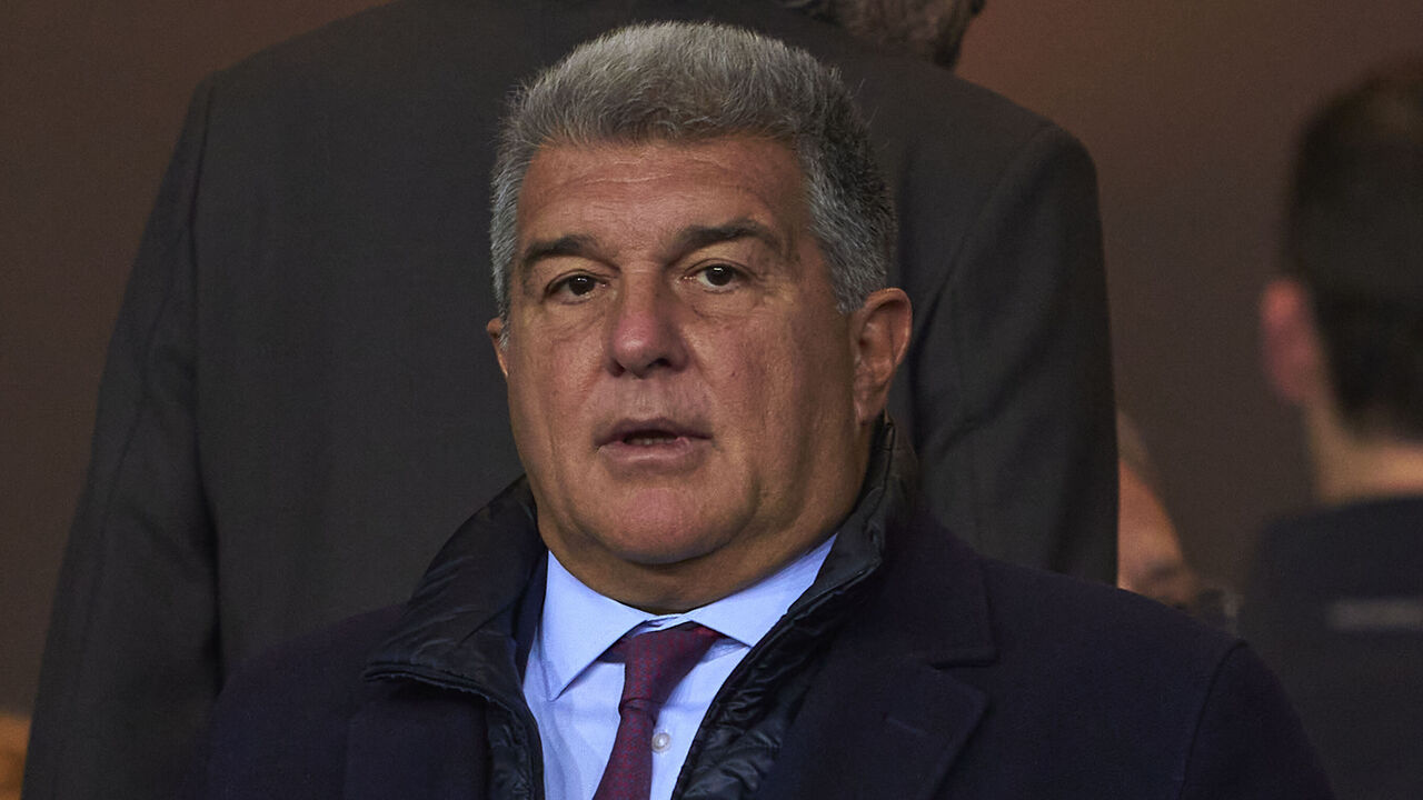 BARCELONA, SPAIN - JANUARY 27: Joan Laporta, president of FC Barcelona is seen prior to the LaLiga EA Sports match between FC Barcelona and Villarreal CF at Estadi Olimpic Lluis Companys on January 27, 2024 in Barcelona, Spain.