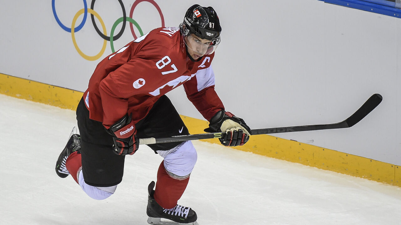Sidney Crosby of Canada during the Sochi 2014 Winter Olympic Games: Men's hockey, Gold medal game between Canada and Sweden. 3rd period action.