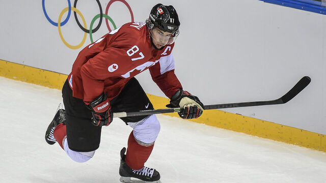 Sidney Crosby of Canada during the Sochi 2014 Winter Olympic Games: Men's hockey, Gold medal game between Canada and Sweden. 3rd period action.