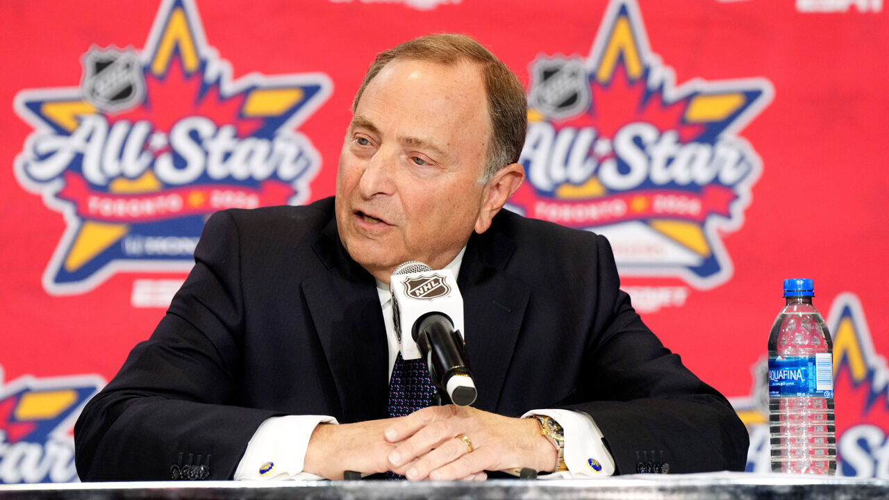 TORONTO, ONTARIO - FEBRUARY 02: NHL Commissioner Gary Bettman speaks during a press conference at the 2024 NHL All-Star weekend at Scotiabank Arena on February 02, 2024 in Toronto, Ontario, Canada.