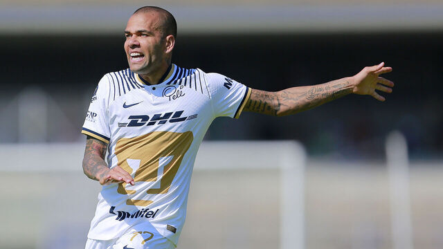 MEXICO CITY, MEXICO - JANUARY 08: Dani Alves of Pumas gestures during the 1st round match between Pumas UNAM and FC Juarez as part of the Torneo Clausura 2023 Liga MX at Olimpico Universitario Stadium on January 8, 2023 in Mexico City, Mexico.