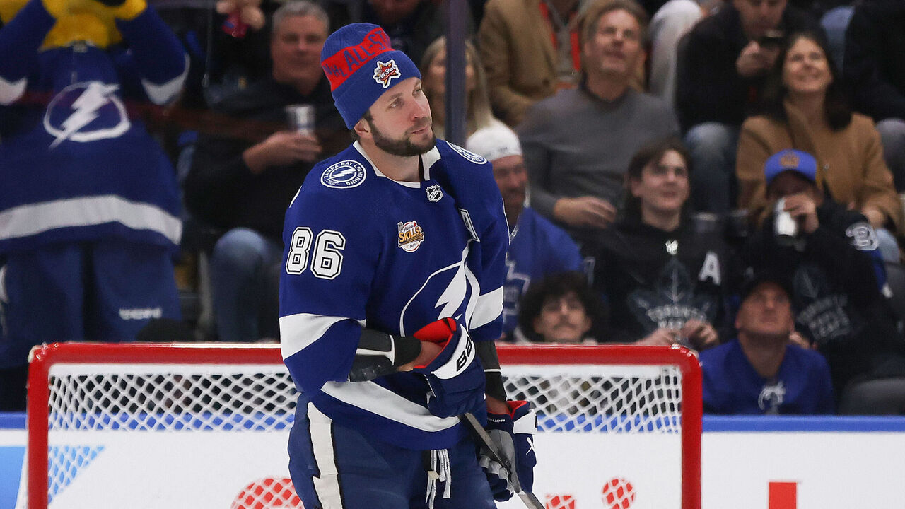 TORONTO, ONTARIO - FEBRUARY 02: Nikita Kucherov #86 of the Tampa Bay Lightning competes in the Scotiabank NHL Passing Challenge during 2024 NHL All-Star Skills Competition at Scotiabank Arena on February 02, 2024 in Toronto, Ontario.
