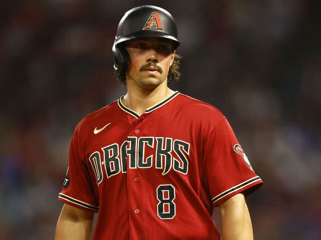 ANAHEIM, CALIFORNIA - JULY 01: Dominic Fletcher #8 of the Arizona Diamondbacks at Angel Stadium of Anaheim on July 01, 2023 in Anaheim, California.