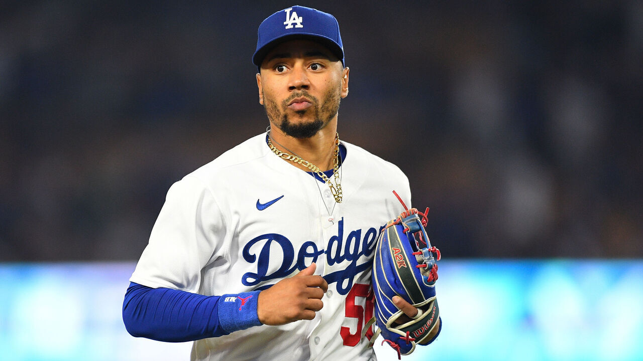 LOS ANGELES, CA - SEPTEMBER 21: Los Angeles Dodgers second baseman Mookie Betts (50) looks on during the MLB game between the San Francisco Giants and the Los Angeles Dodgers on September 24, 2023 at Dodger Stadium in Los Angeles, CA.