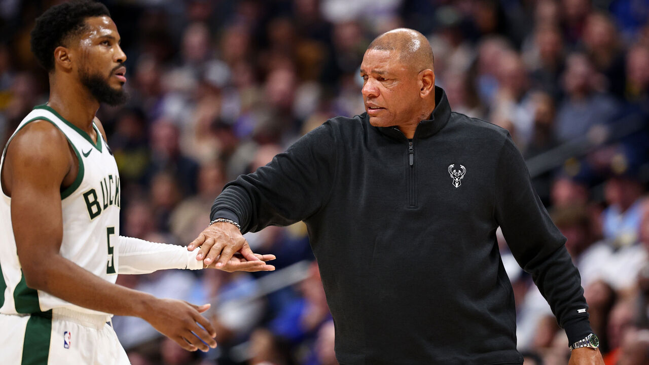 DENVER, COLORADO - JANUARY 29: Head Coach Doc Rivers of the Milwaukee Bucks coaches against the Denver Nuggets at Ball Arena on January 29, 2024 in Denver, Colorado. NOTE TO USER: User expressly acknowledges and agrees that, by downloading and/or using this Photograph, user is consenting to the terms and conditions of the Getty Images License Agreement.